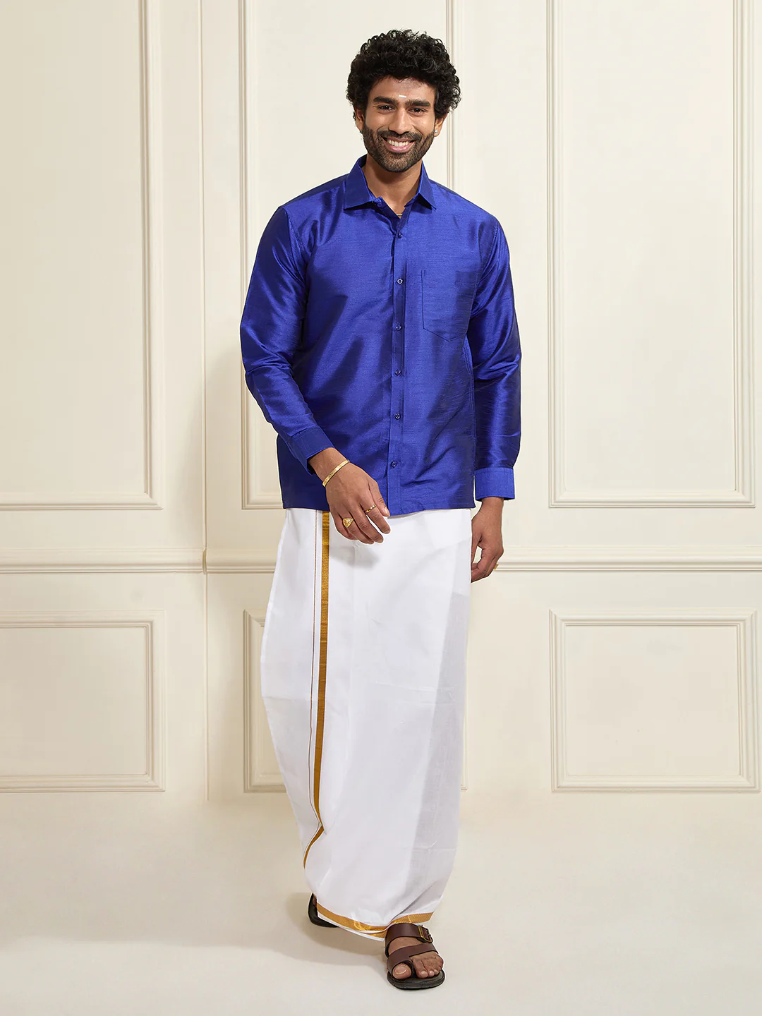 Men's Blue Silk Blend Ethnic Shirt - Image 9