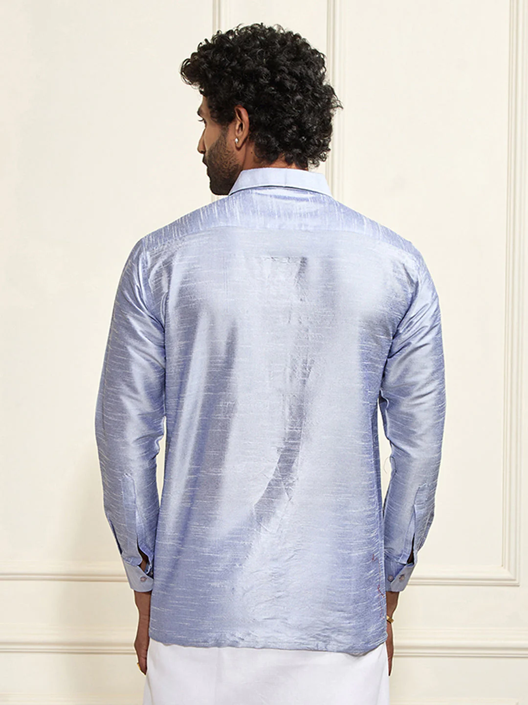 Men's Light Blue Silk Blend Ethnic Shirt - Image 12