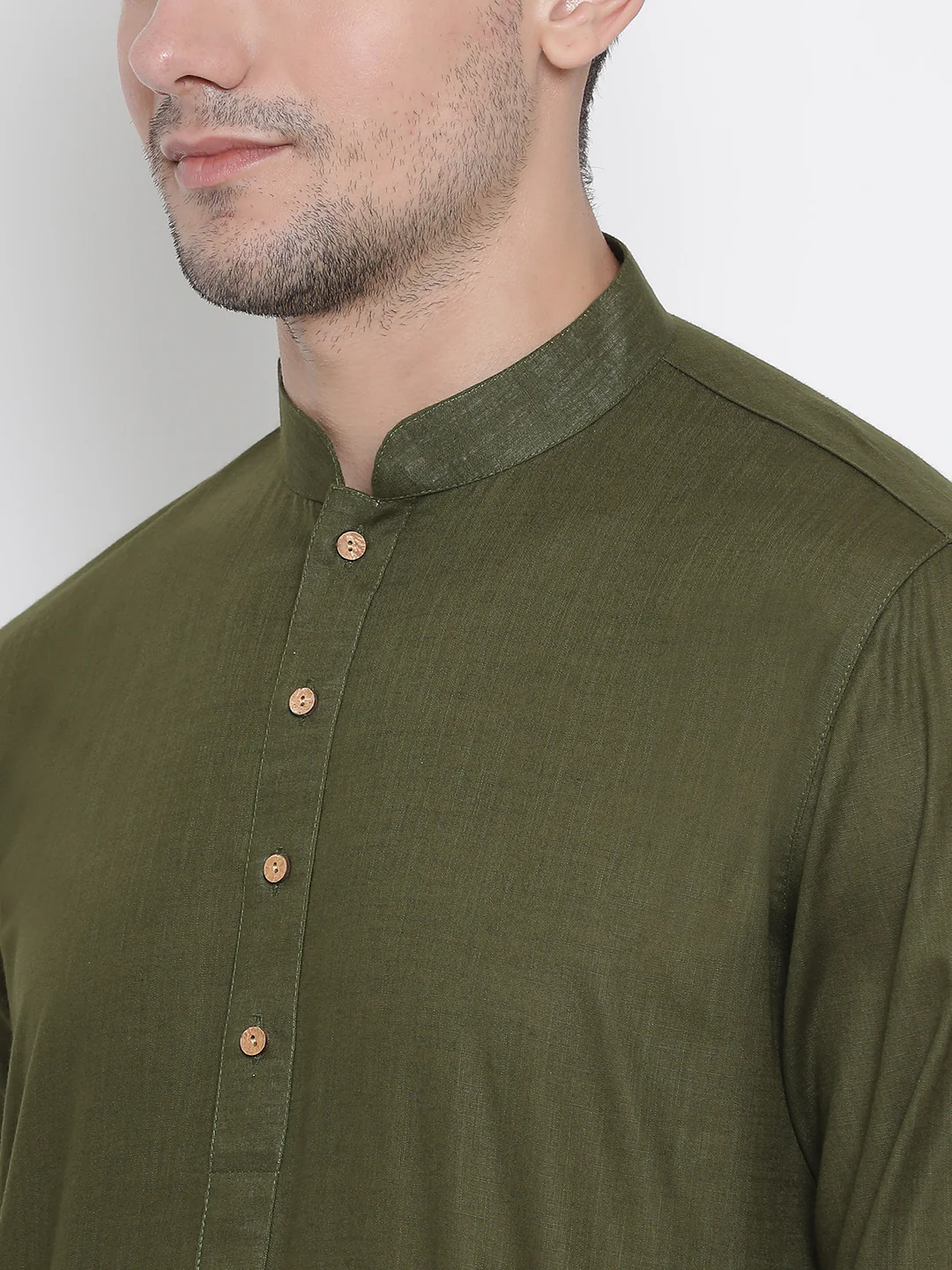 Men's Mehndi Green Cotton Kurta - Image 3