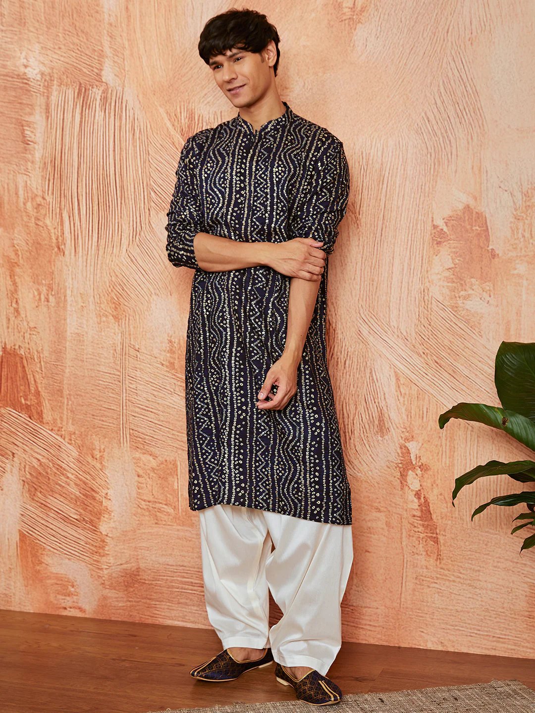 Men's Navy Blue Rayon Kurta And Patyala Set - Image 5