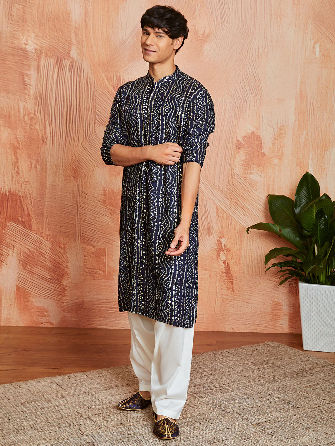 Men's Navy Blue Rayon Kurta And Patyala Set - Image 6