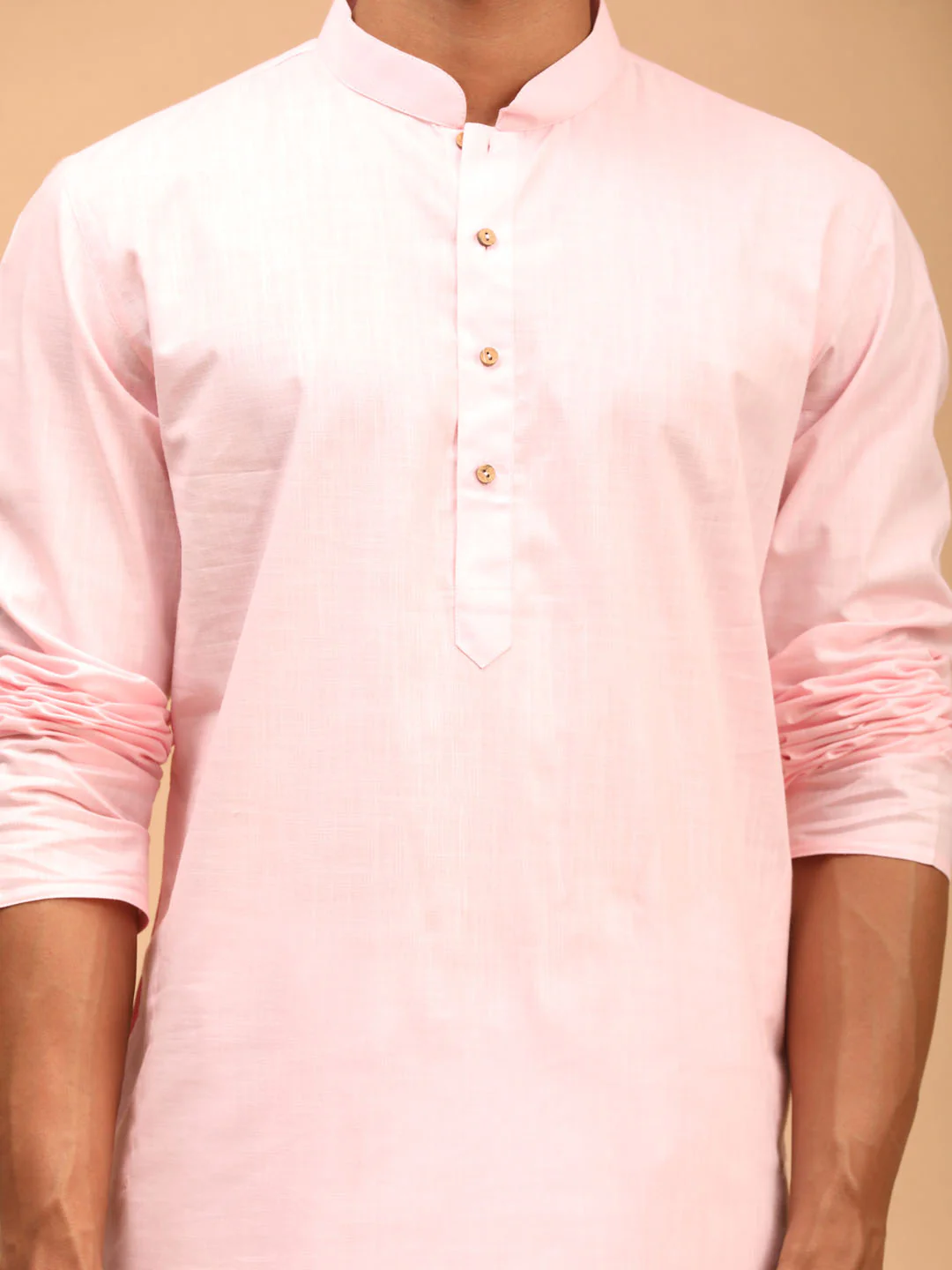 Men's Pink Cotton Kurta And White Solid Dhoti Set - Image 4