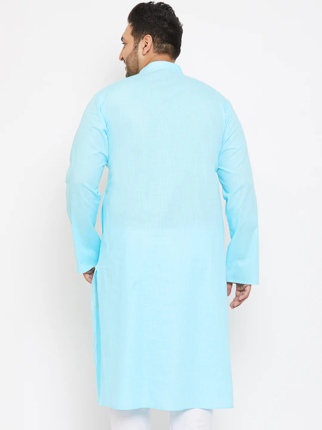 Men's Plus Size Aqua Blue Cotton Kurta - Image 3