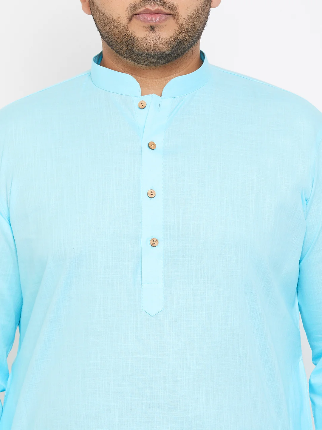 Men's Plus Size Aqua Blue Cotton Kurta - Image 4