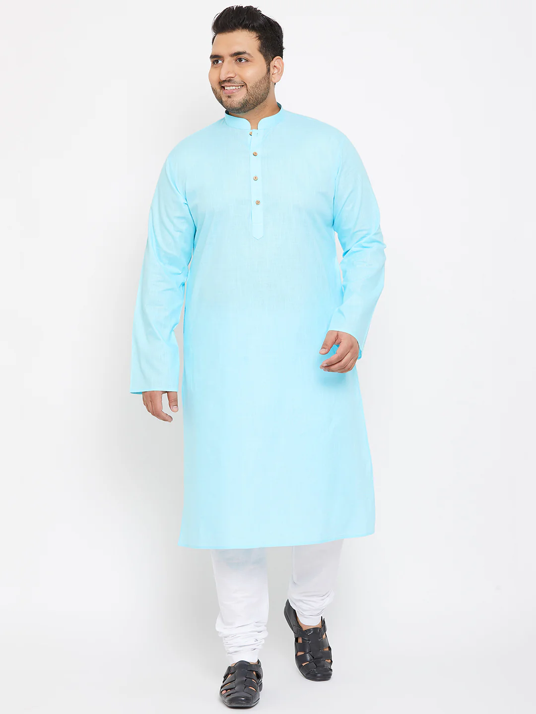 Men's Plus Size Aqua Blue Cotton Kurta - Image 5