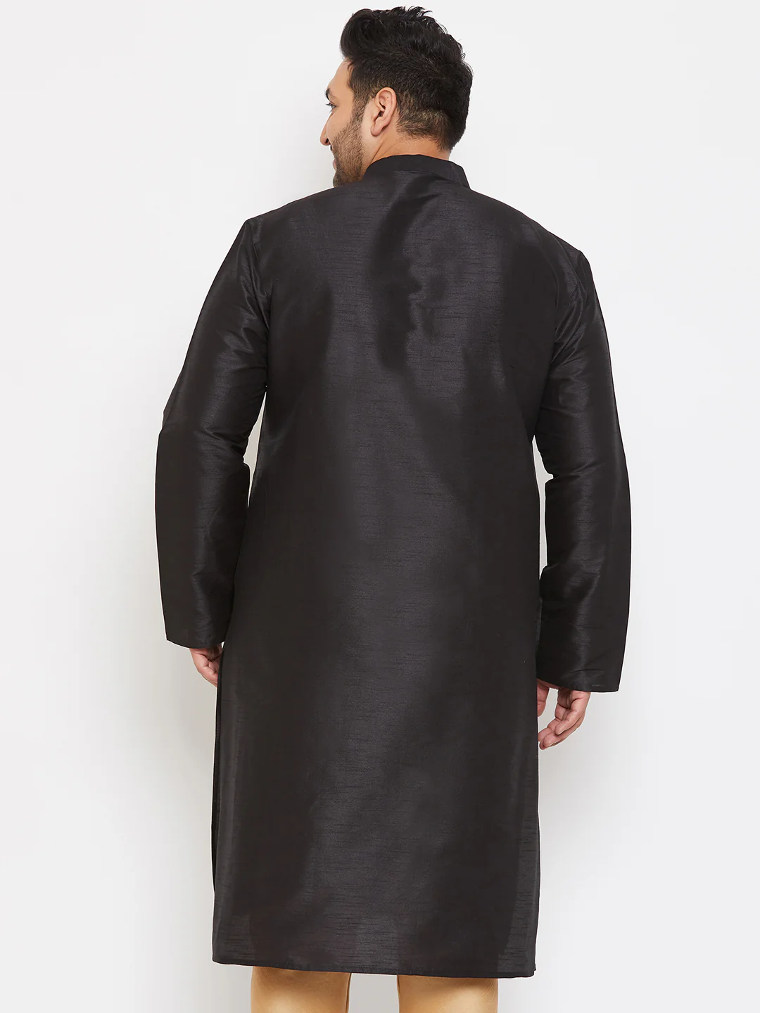Men's Plus Size Black Silk Blend Kurta - Image 3