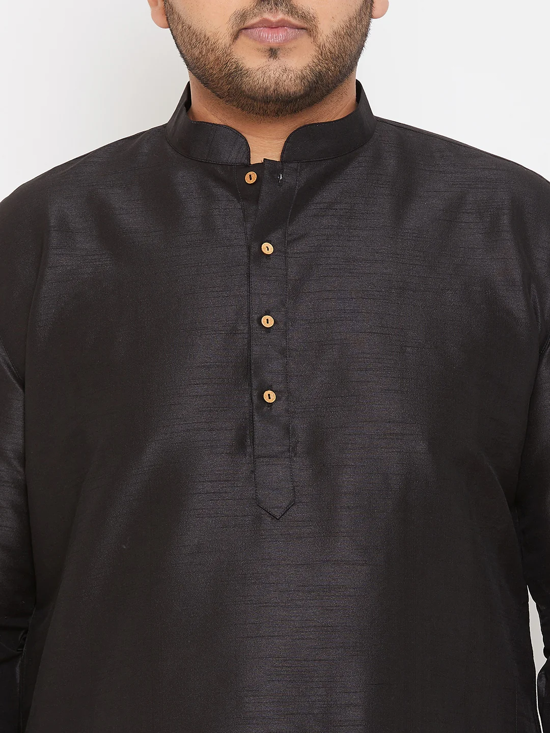 Men's Plus Size Black Silk Blend Kurta - Image 4