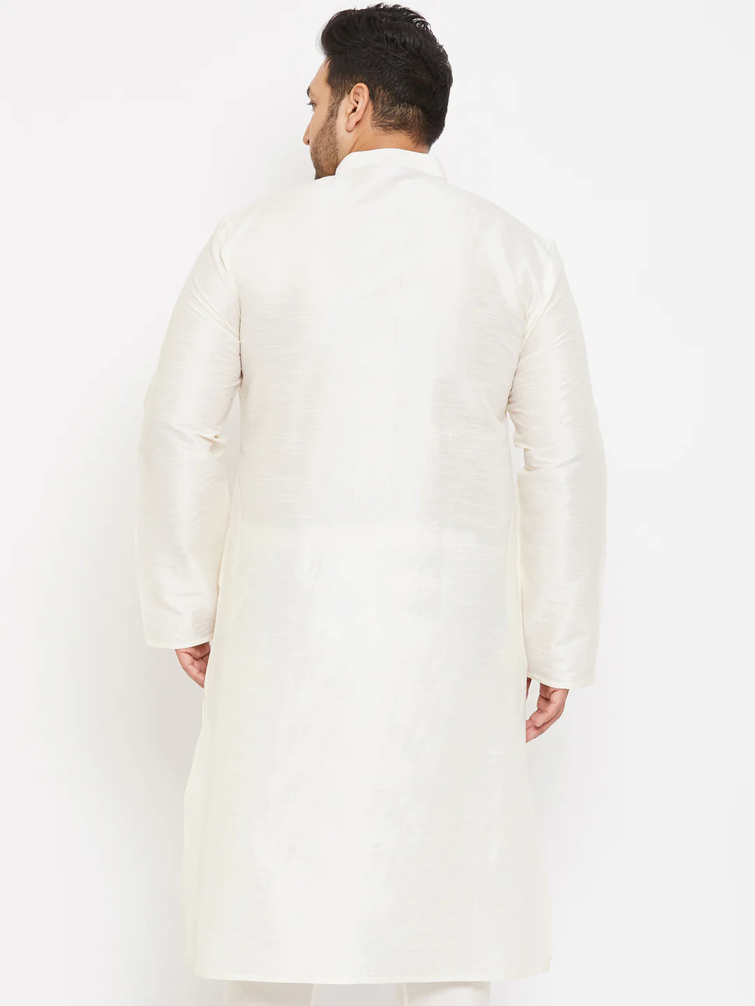 Men's Plus Size Cream Silk Blend Kurta - Image 3