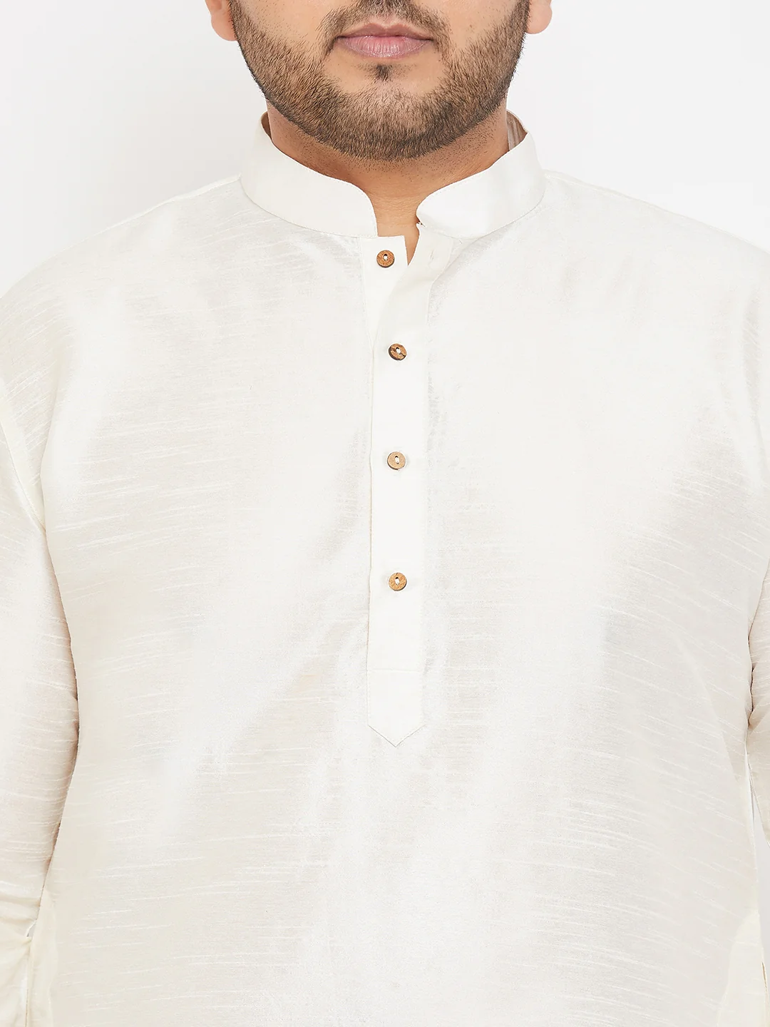Men's Plus Size Cream Silk Blend Kurta - Image 4