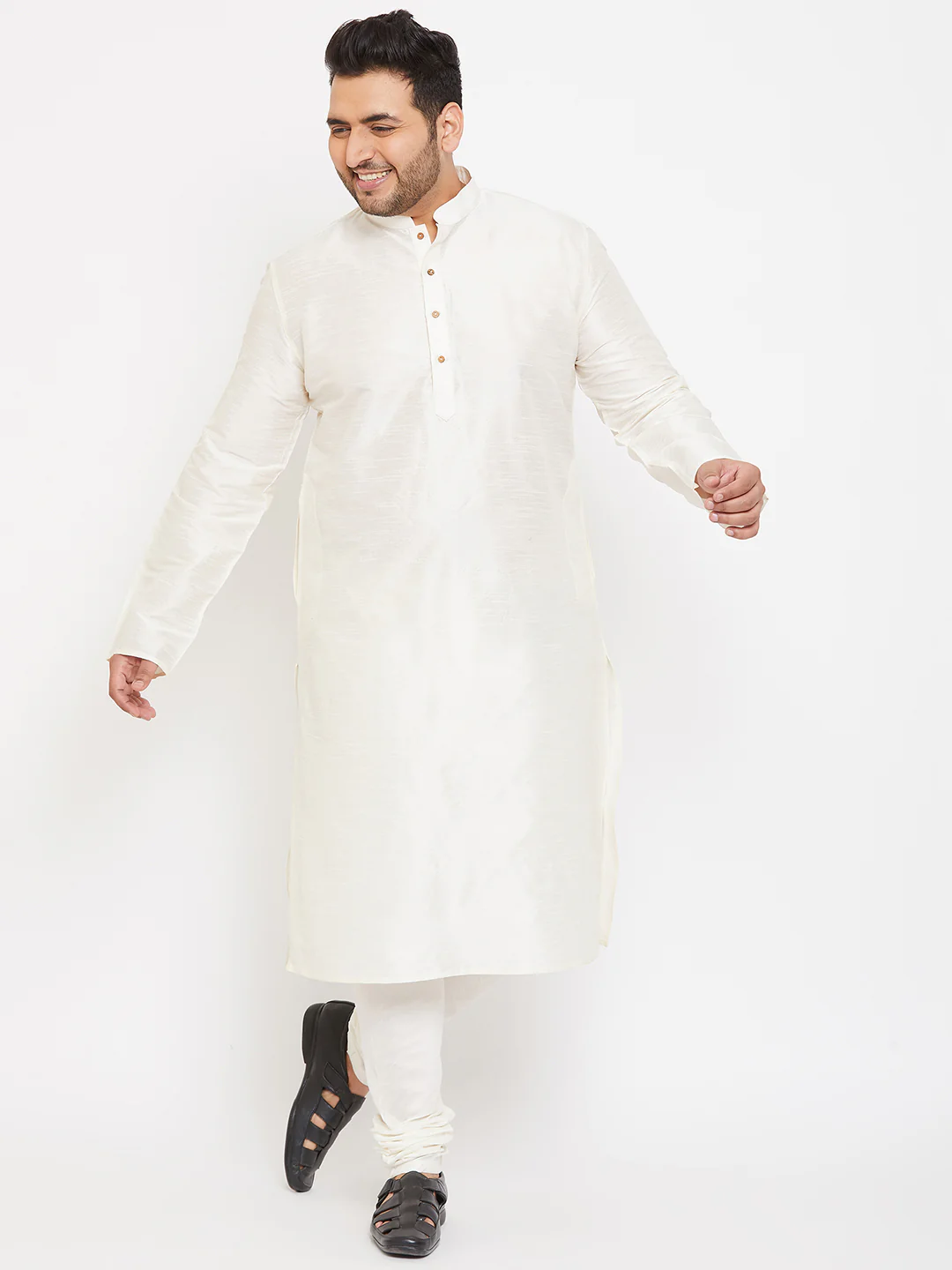 Men's Plus Size Cream Silk Blend Kurta - Image 5