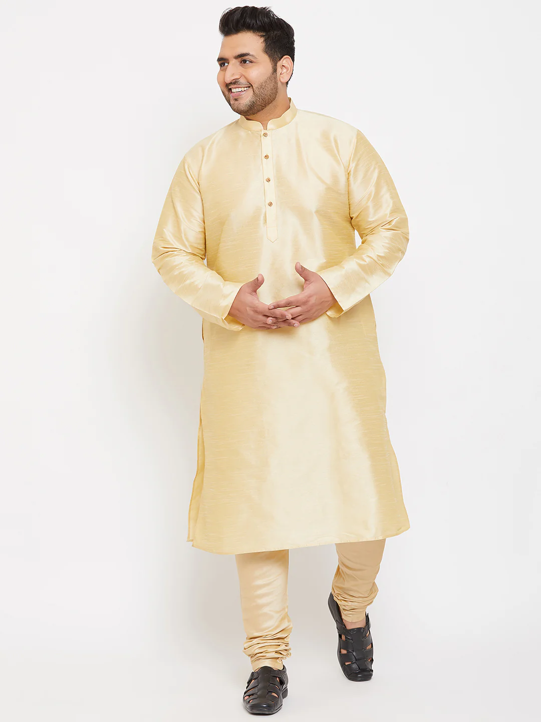 Men's Plus Size Gold Silk Blend Kurta - Image 5