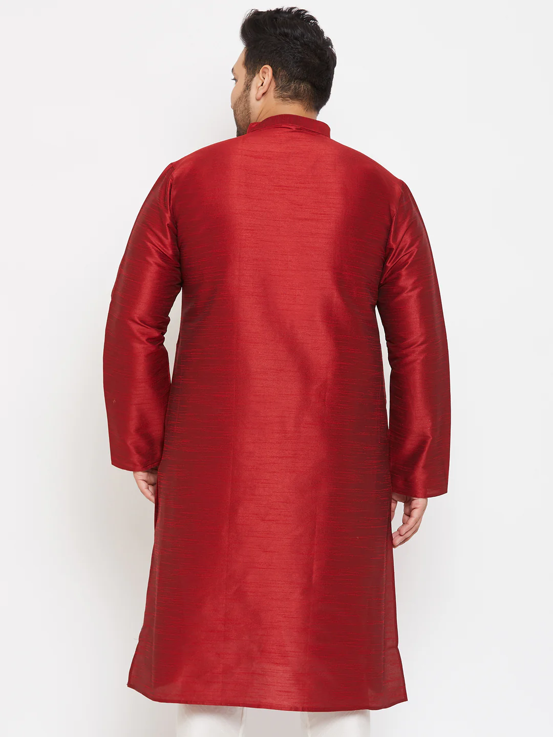 Men's Plus Size Maroon Silk Blend Kurta - Image 3