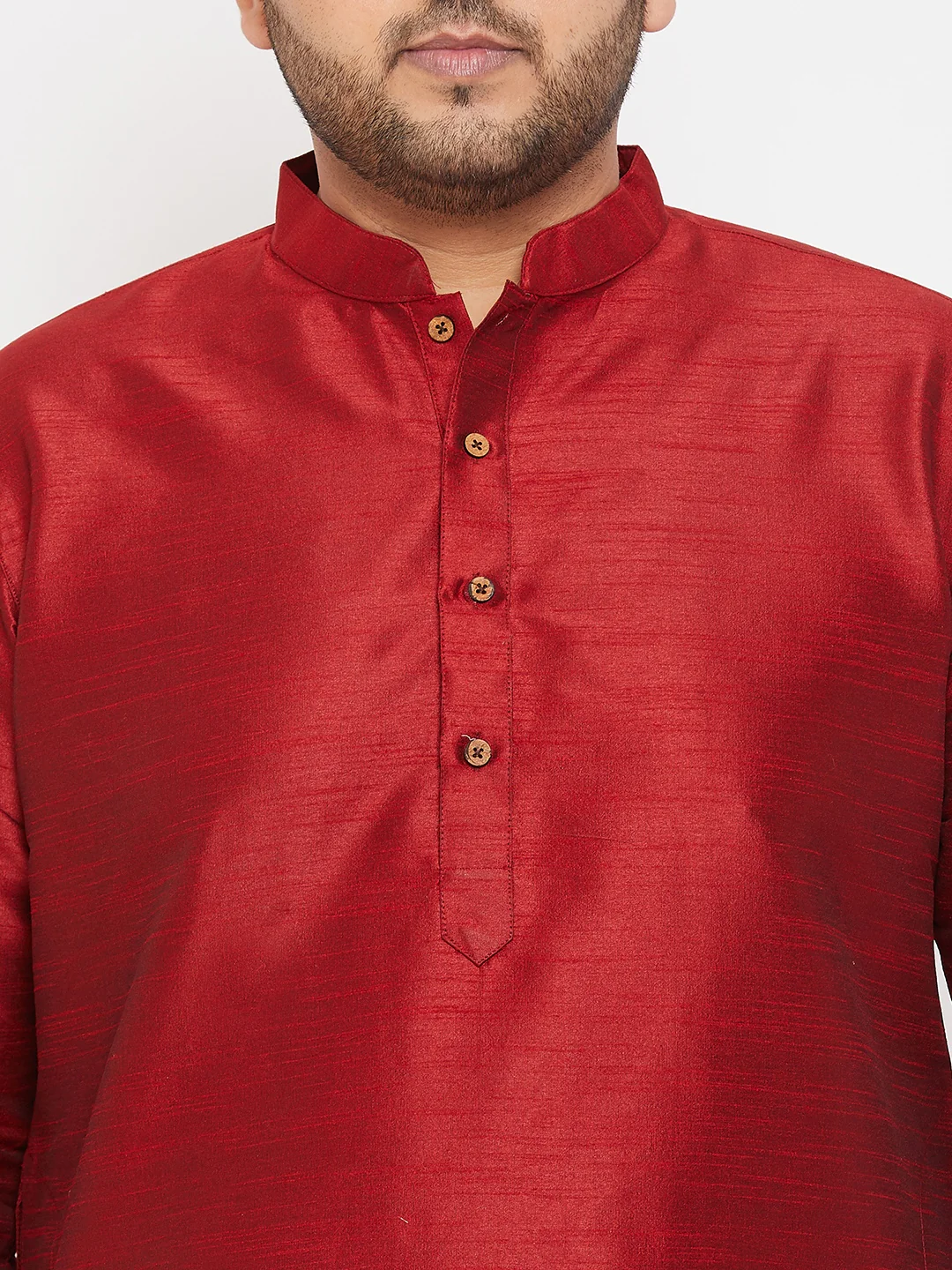 Men's Plus Size Maroon Silk Blend Kurta - Image 4
