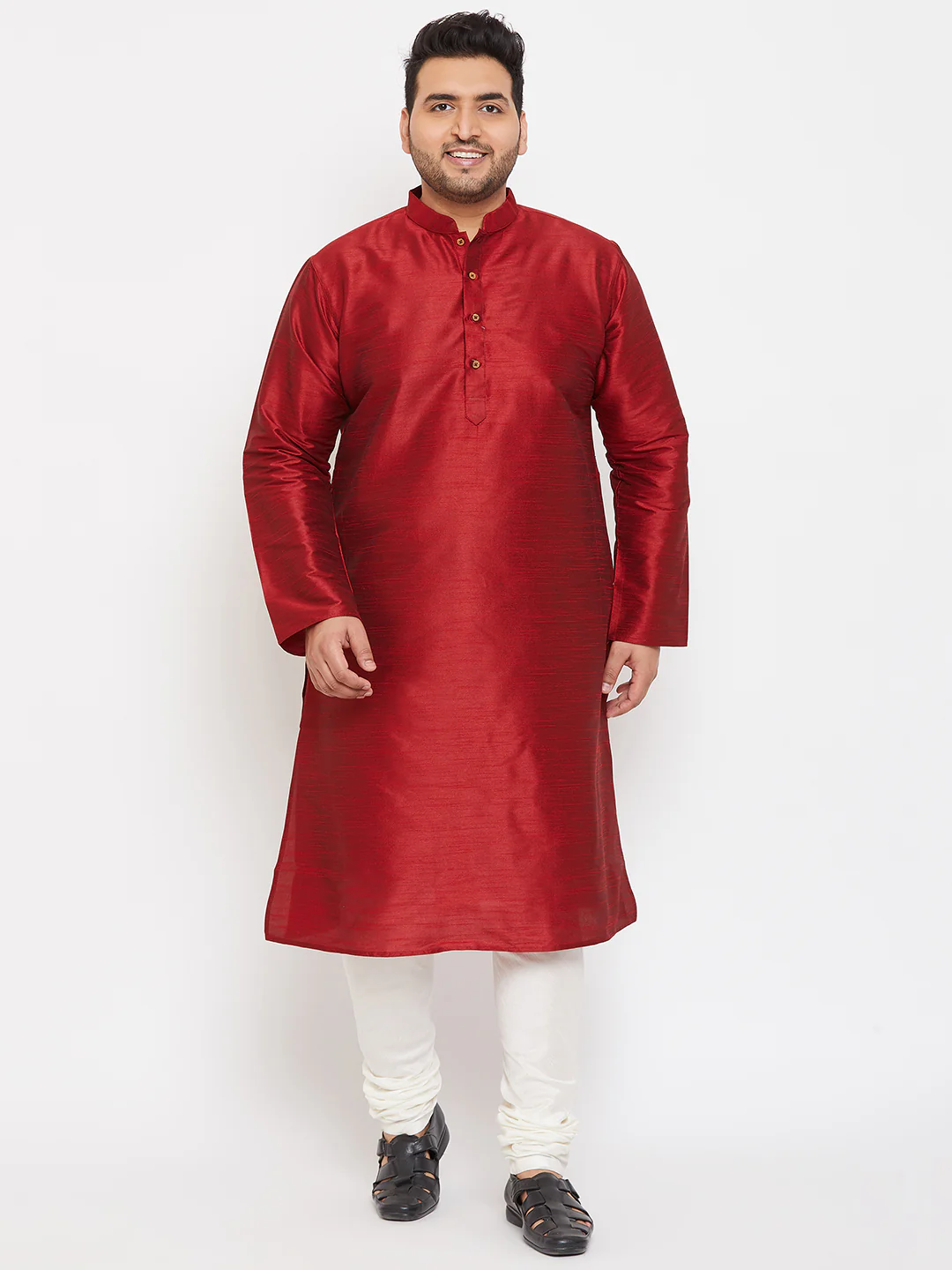 Men's Plus Size Maroon Silk Blend Kurta - Image 5