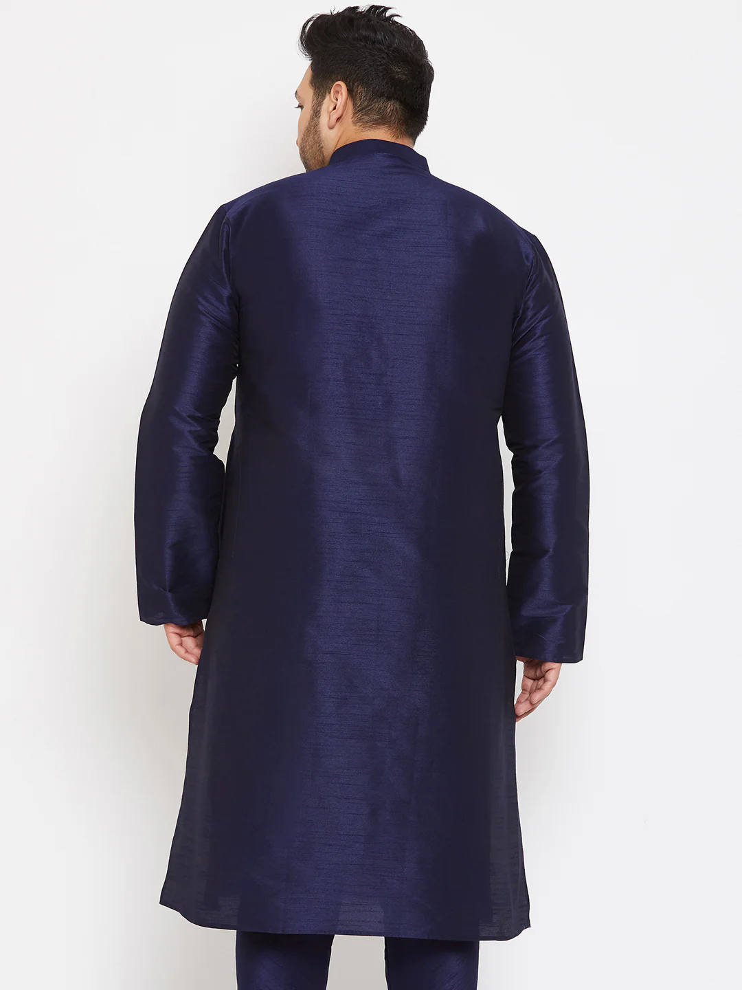 Men's Plus Size Navy Blue Silk Blend Kurta - Image 3