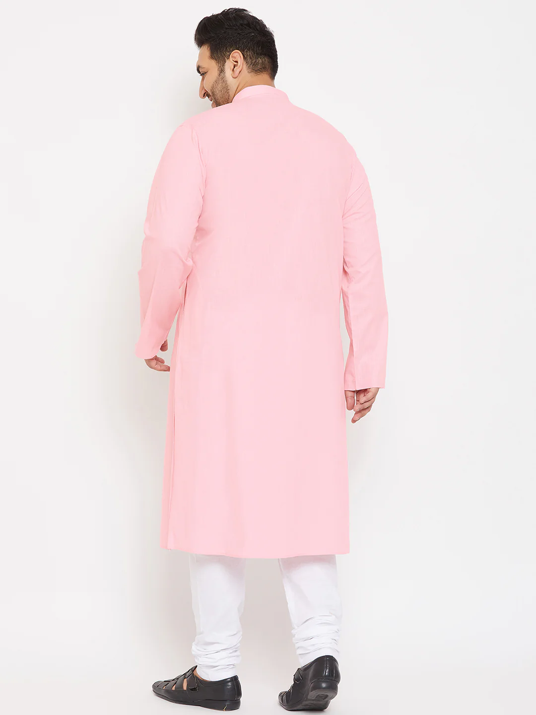 Men's Plus Size Pink Cotton Kurta And Pyjama Set - Image 3