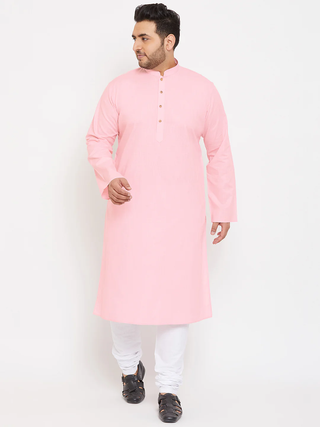 Men's Plus Size Pink Cotton Kurta And Pyjama Set - Image 6