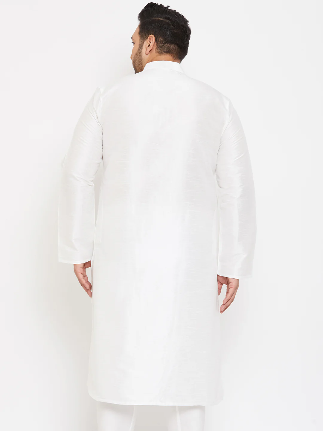 Men's Plus Size White Silk Blend Kurta - Image 3