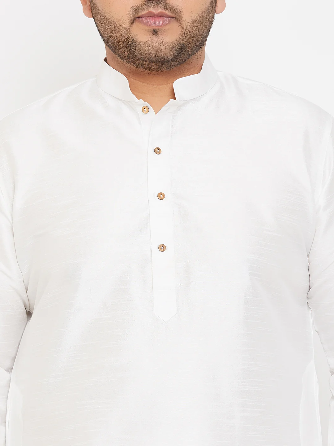 Men's Plus Size White Silk Blend Kurta - Image 4