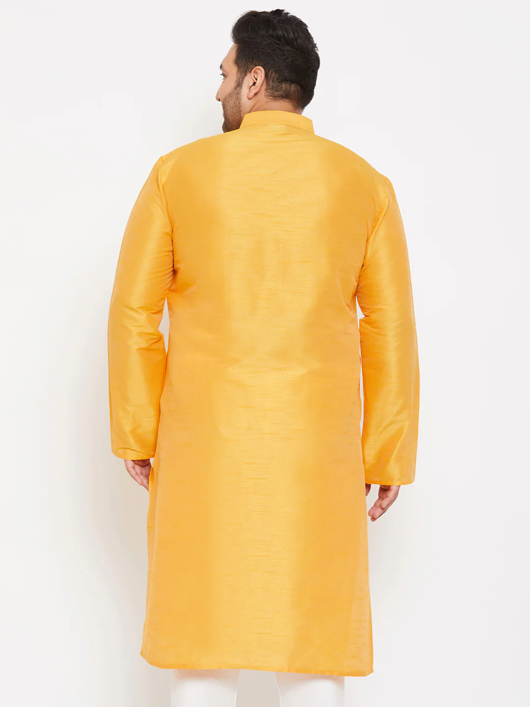 Men's Plus Size Yellow Silk Blend Kurta - Image 3