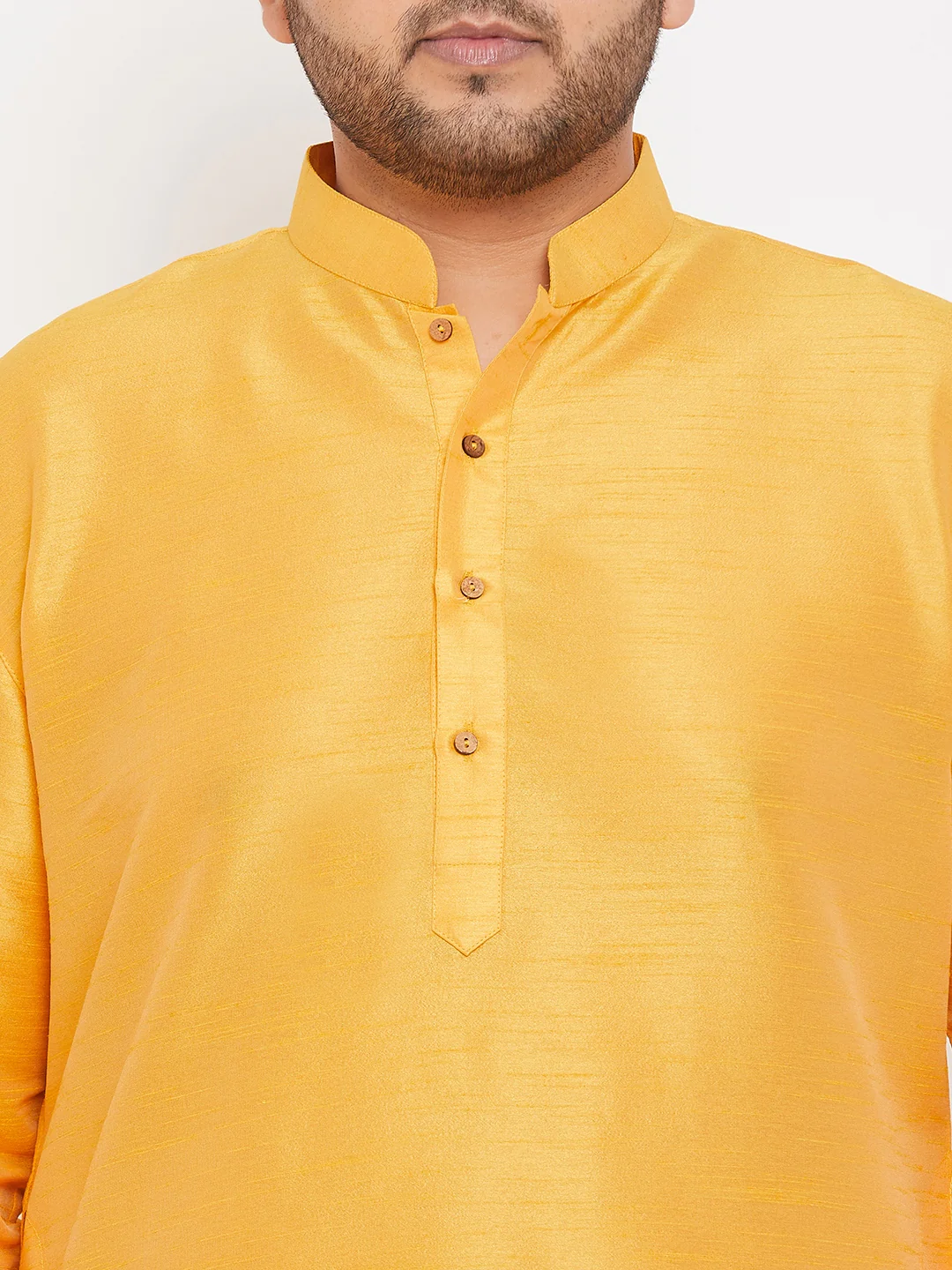 Men's Plus Size Yellow Silk Blend Kurta - Image 4