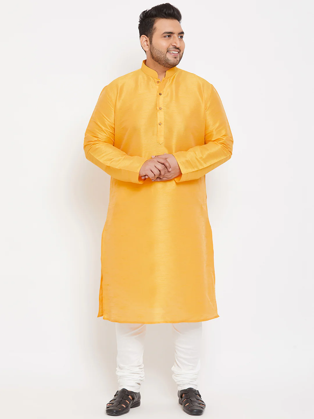 Men's Plus Size Yellow Silk Blend Kurta - Image 5