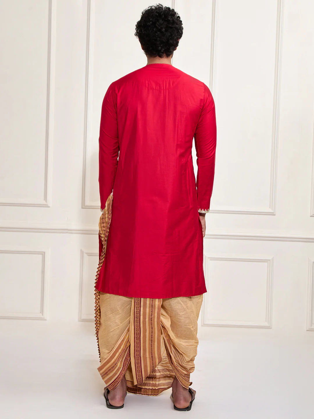 Men's Red Viscose Kurta And Dhoti Set - Image 5