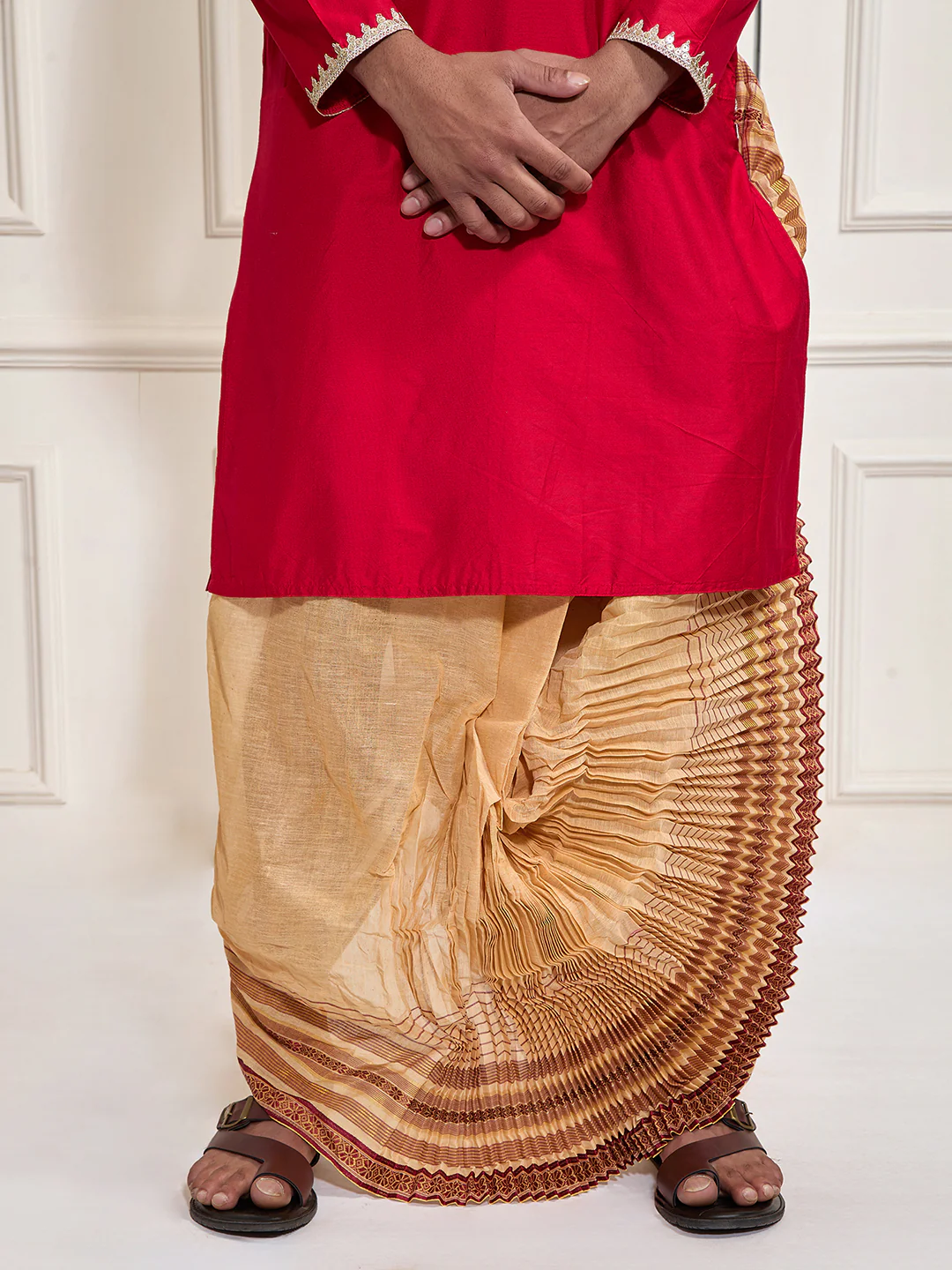 Men's Red Viscose Kurta And Dhoti Set - Image 7