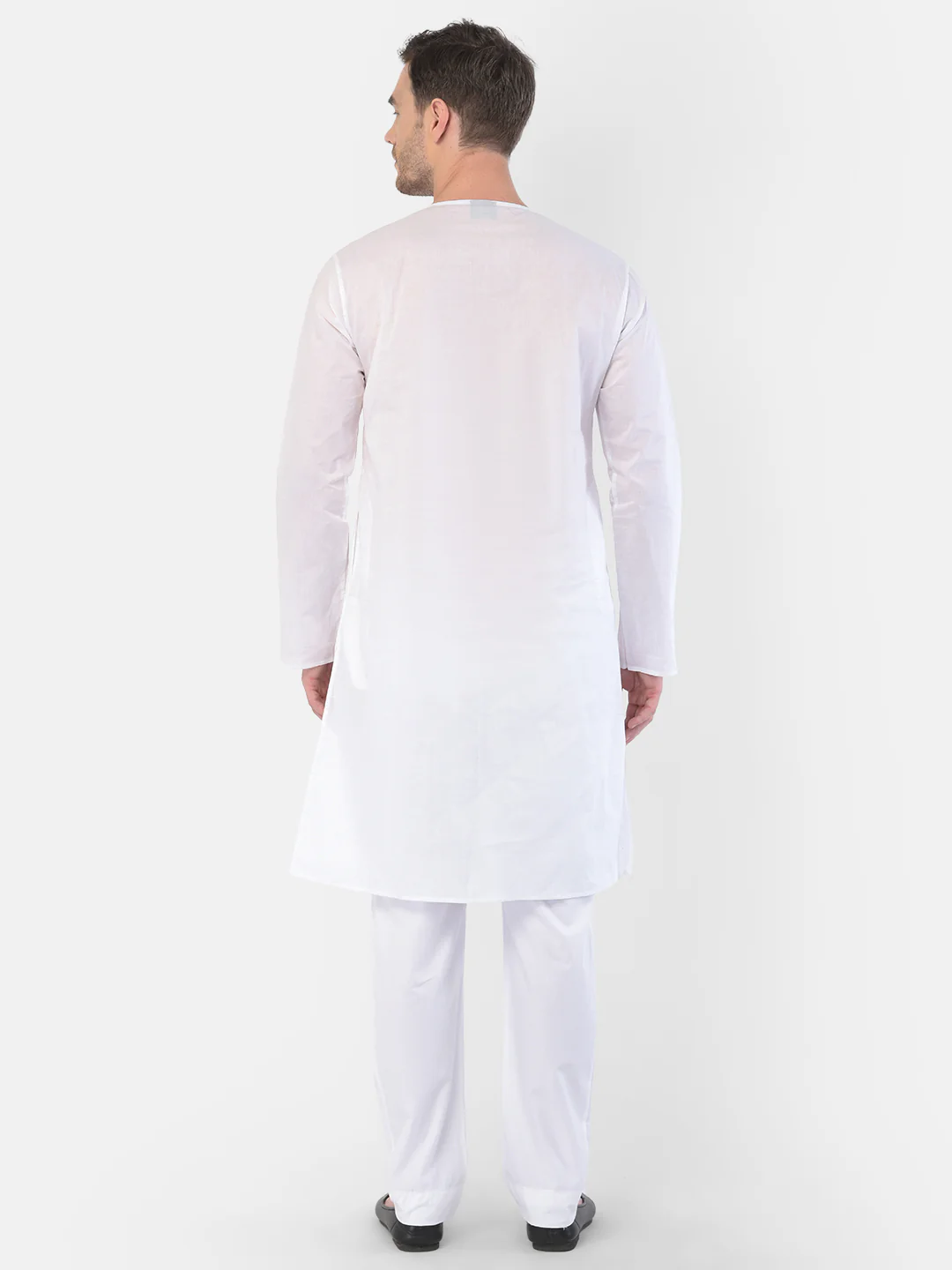 Men's White Cotton Addhi Kurta Pyjama Set - Image 3