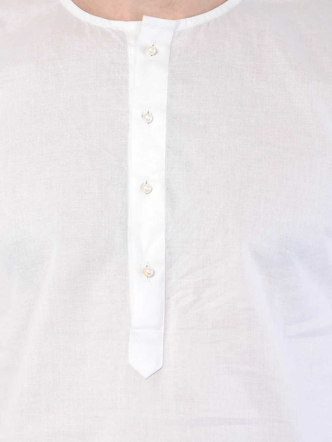Men's White Cotton Addhi Kurta Pyjama Set - Image 4