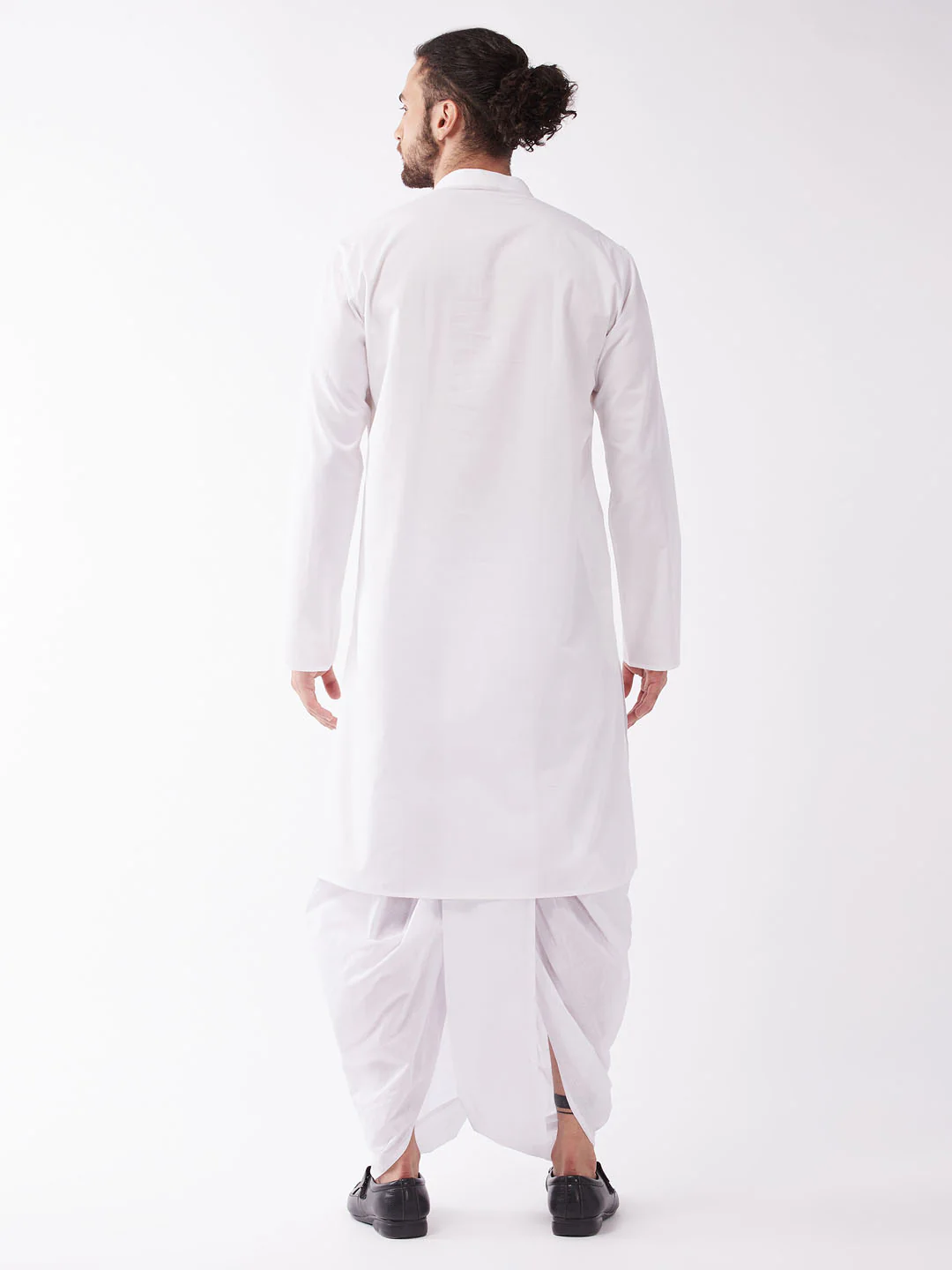 Men's White Cotton Blend Kurta And Dhoti Set - Image 3