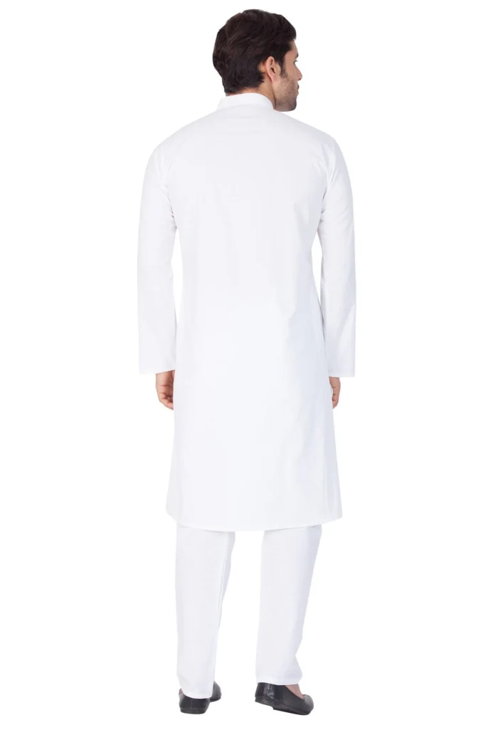 Men's White Cotton Kurta and Pyjama Set - Image 4