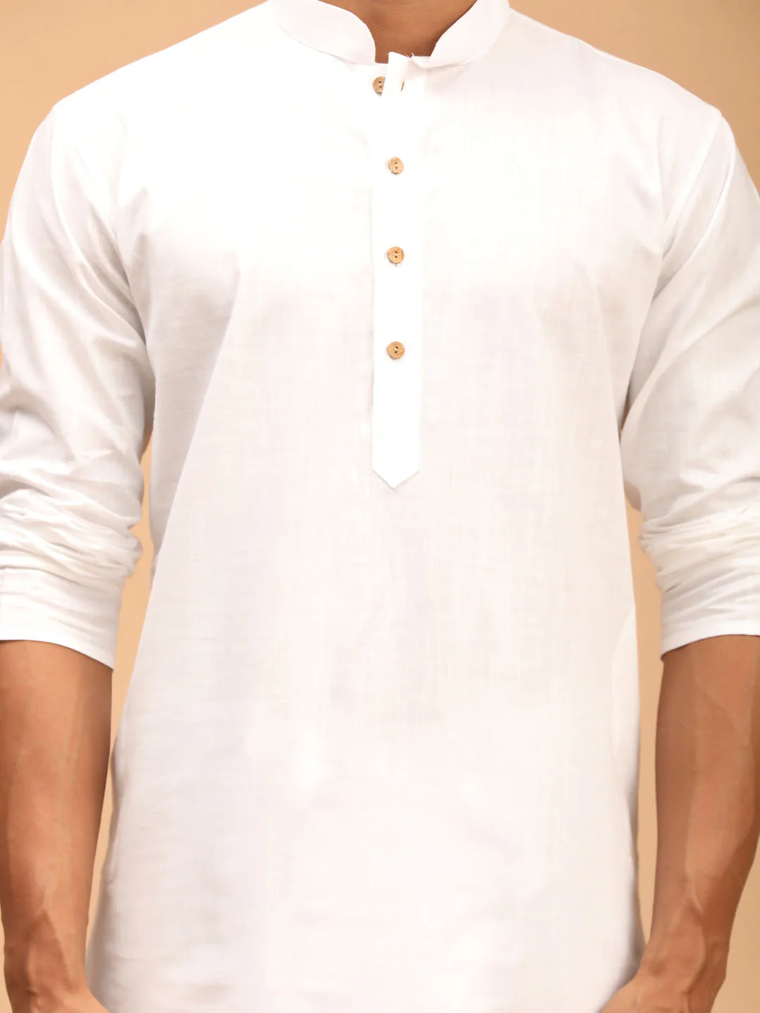 Men's White Cotton Kurta With White Solid Dhoti Set - Image 4