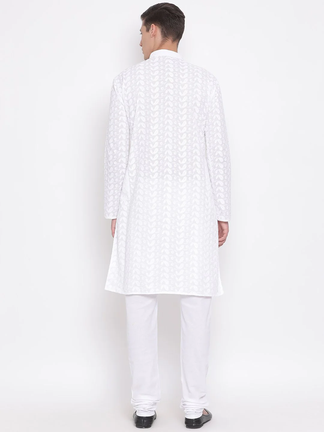 Men's White Pure Cotton Kurta Pyjama Set - Image 4