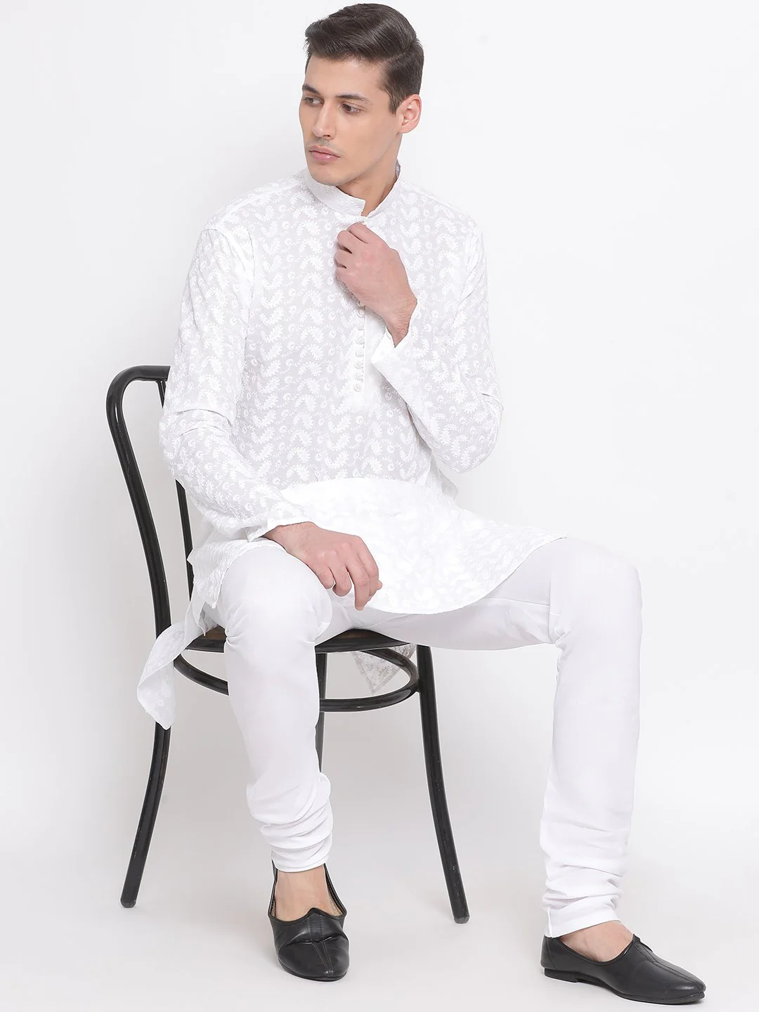 Men's White Pure Cotton Kurta Pyjama Set - Image 6