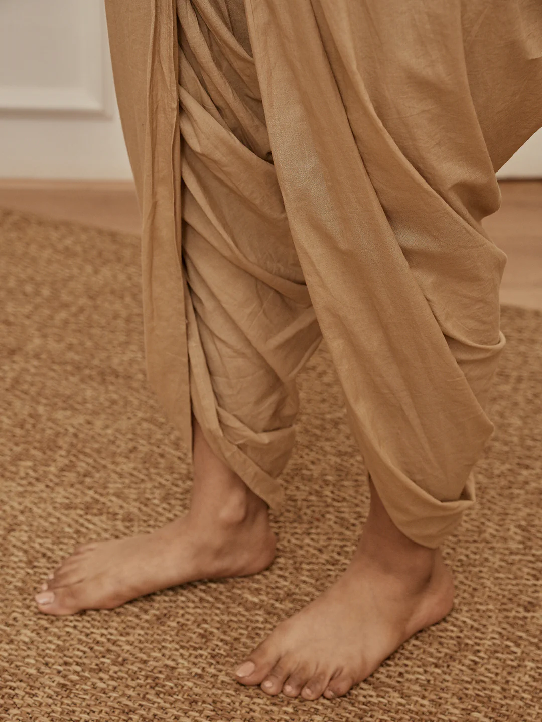Women's Beige Cambric Cotton Dhoti Yoga Pants - Image 5