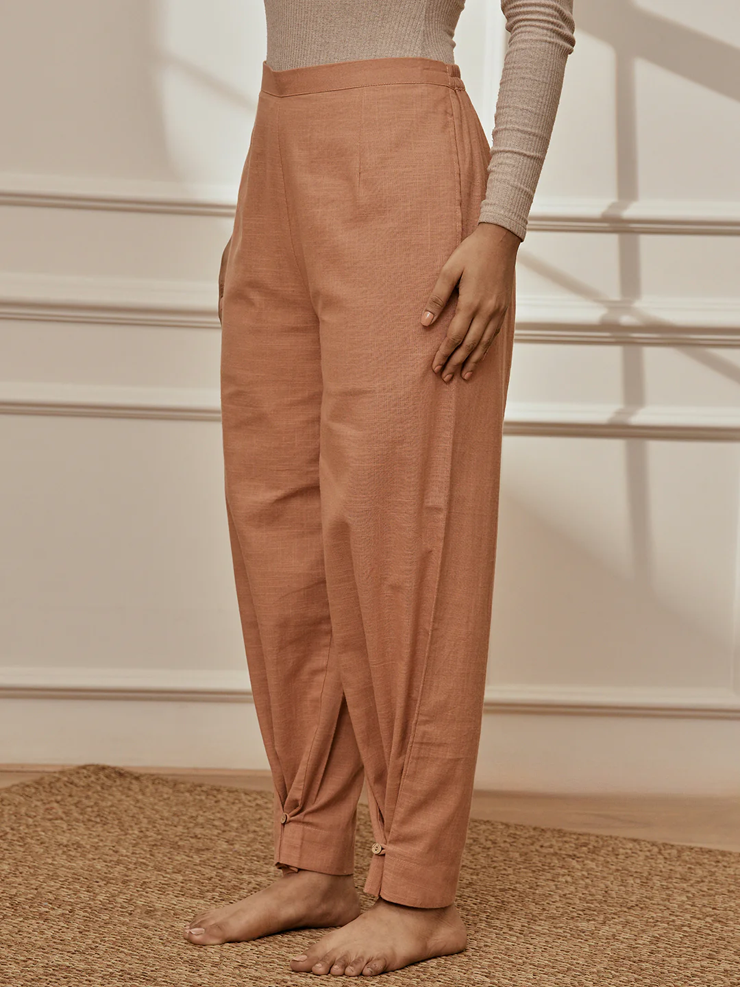 Women's Rose Pink Cotton Linen Straight Yoga Pants - Image 3