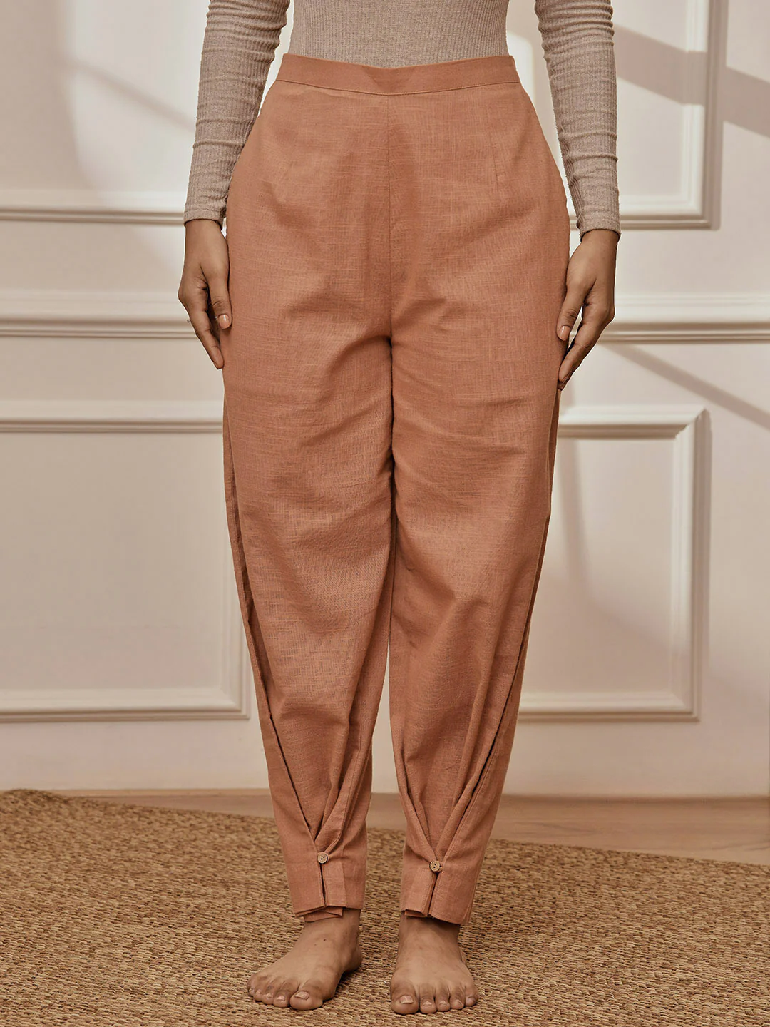 Women's Rose Pink Cotton Linen Straight Yoga Pants - Image 4