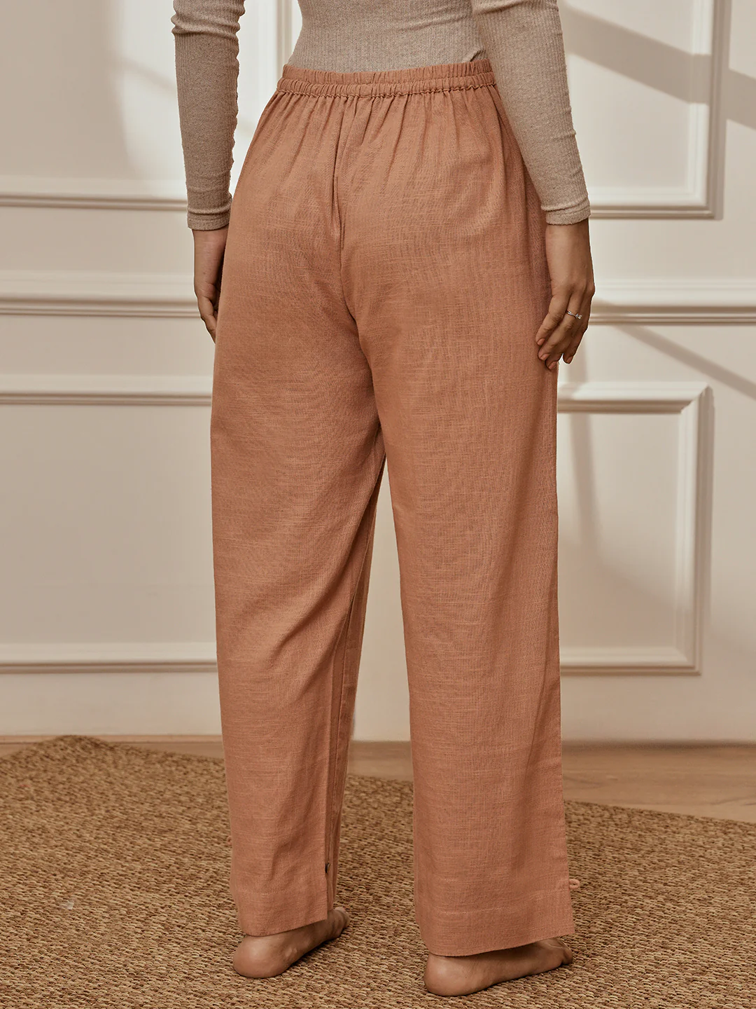 Women's Rose Pink Cotton Linen Straight Yoga Pants - Image 5