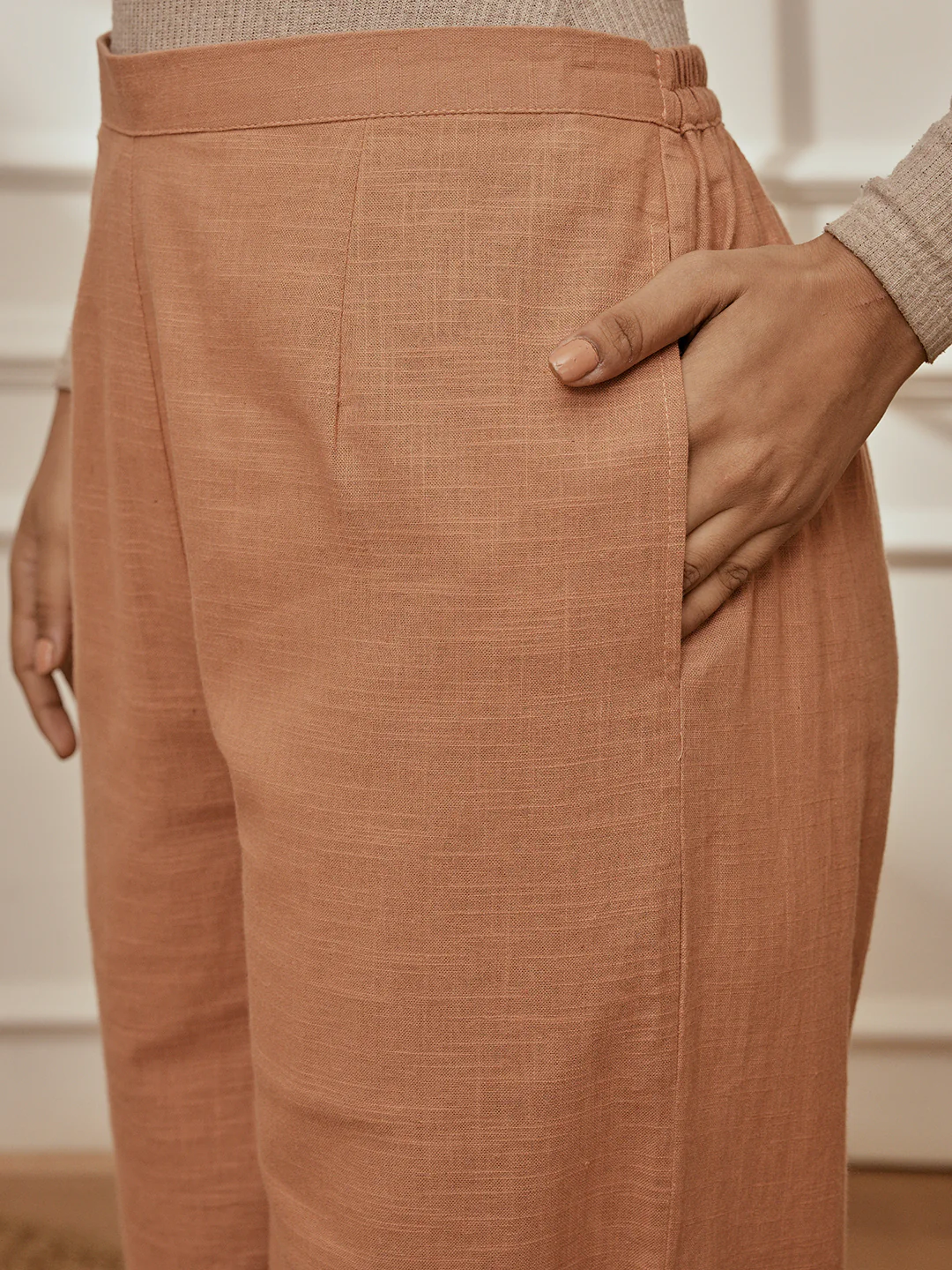 Women's Rose Pink Cotton Linen Straight Yoga Pants - Image 6