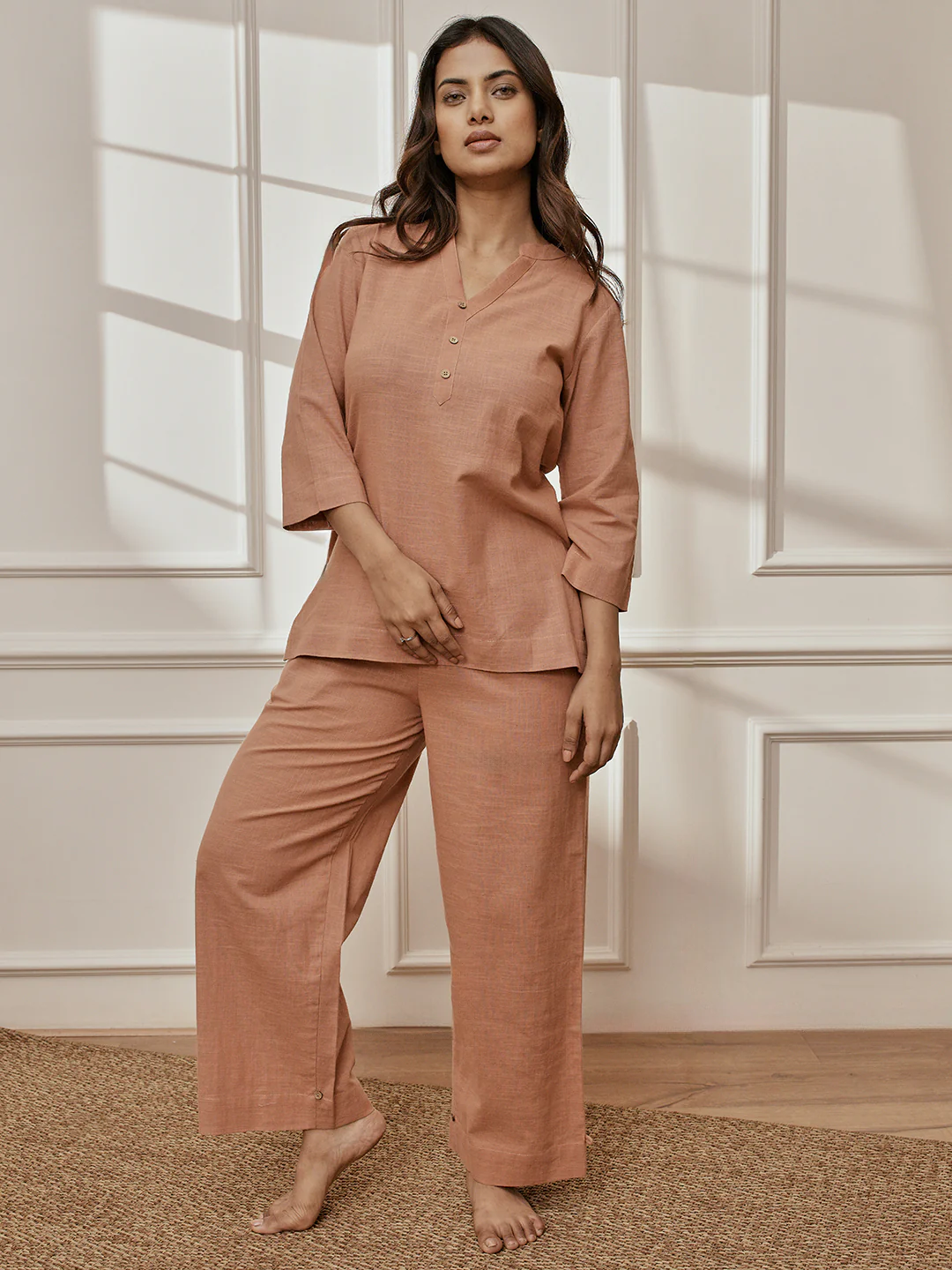 Women's Rose Pink Cotton Linen Straight Yoga Pants - Image 8