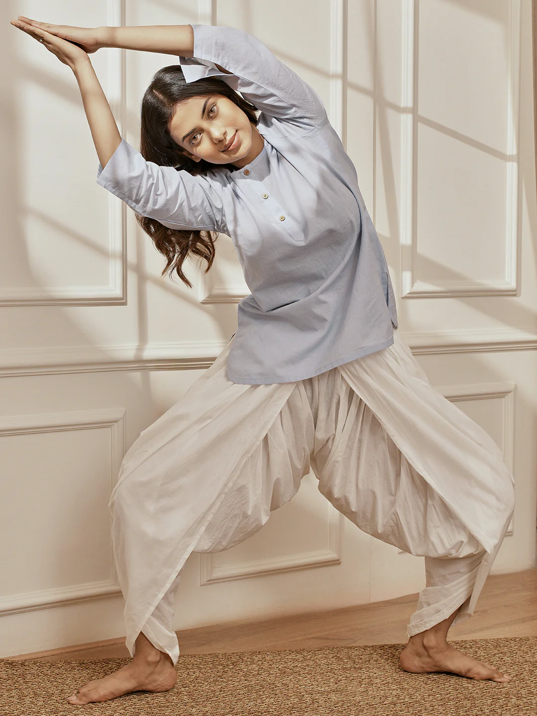 Women's White Cambric Cotton Dhoti Yoga Pants - Image 6