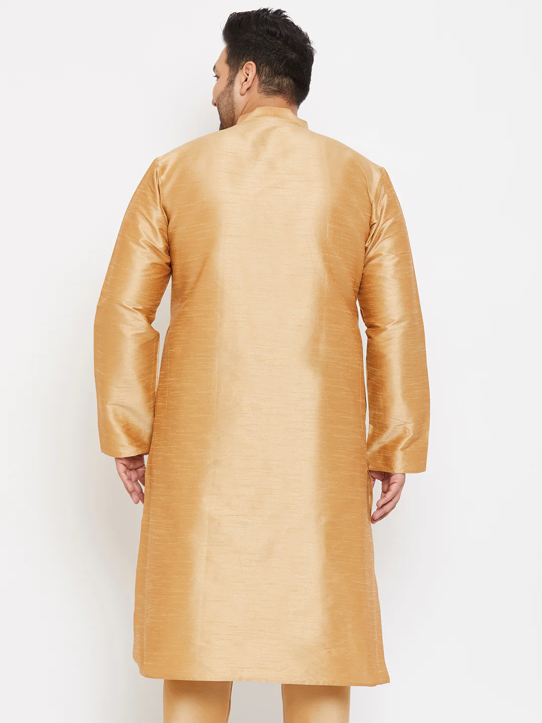 Vastrtamay Men's Plus Size Rose Gold Silk Blend Kurta - Image 3