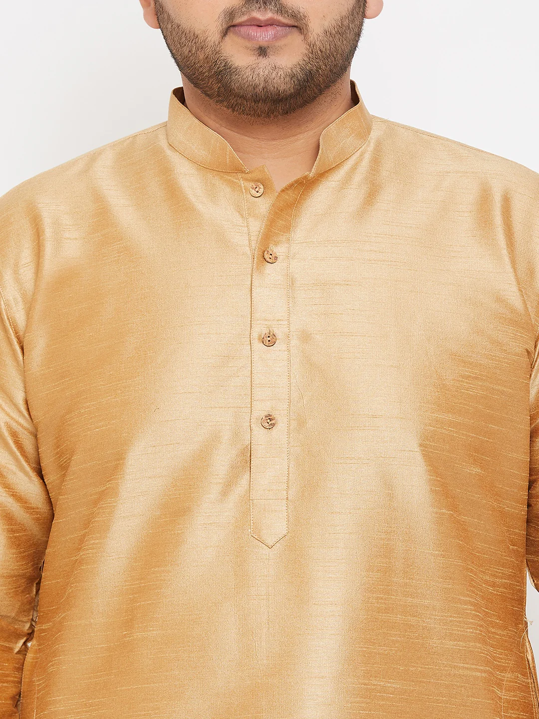 Vastrtamay Men's Plus Size Rose Gold Silk Blend Kurta - Image 4