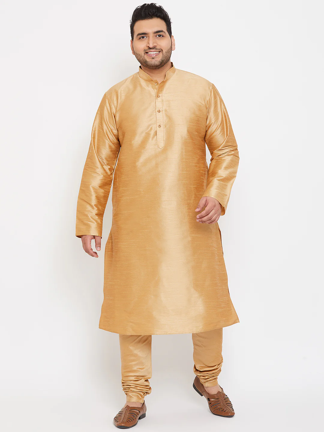 Vastrtamay Men's Plus Size Rose Gold Silk Blend Kurta - Image 5