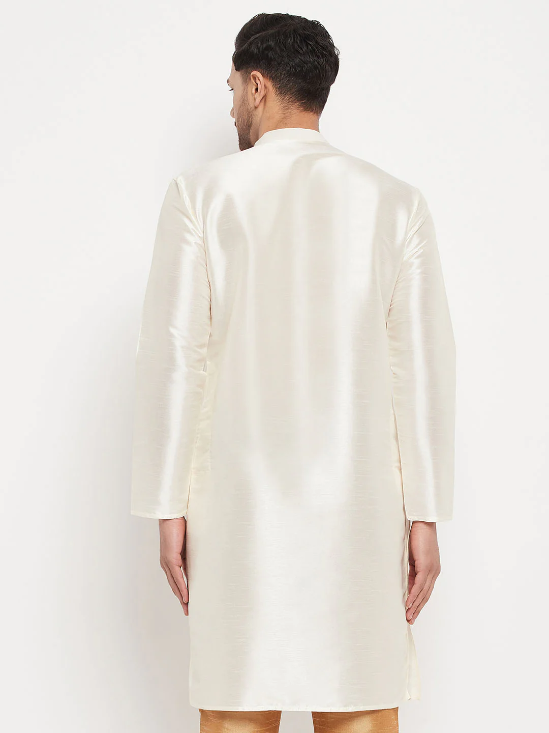 Men's Cream Cotton Silk Blend Kurta - Image 3