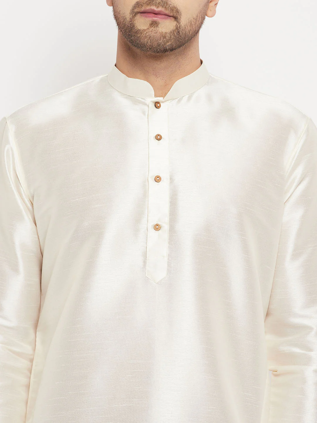 Men's Cream Cotton Silk Blend Kurta - Image 4