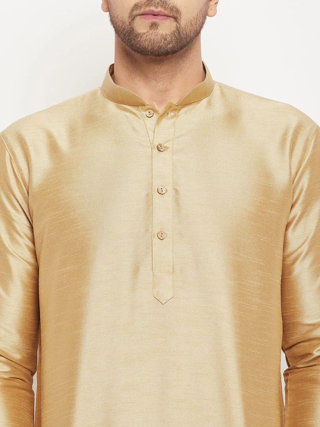 Men's Gold Cotton Silk Blend Kurta - Image 4