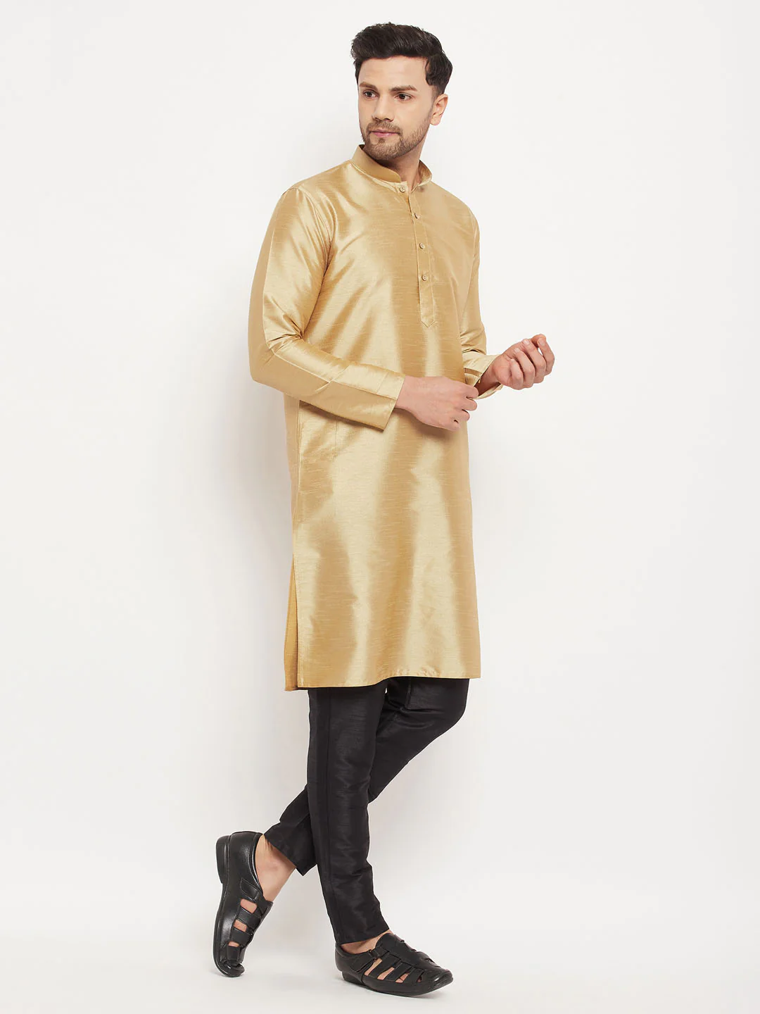 Men's Gold Cotton Silk Blend Kurta - Image 5