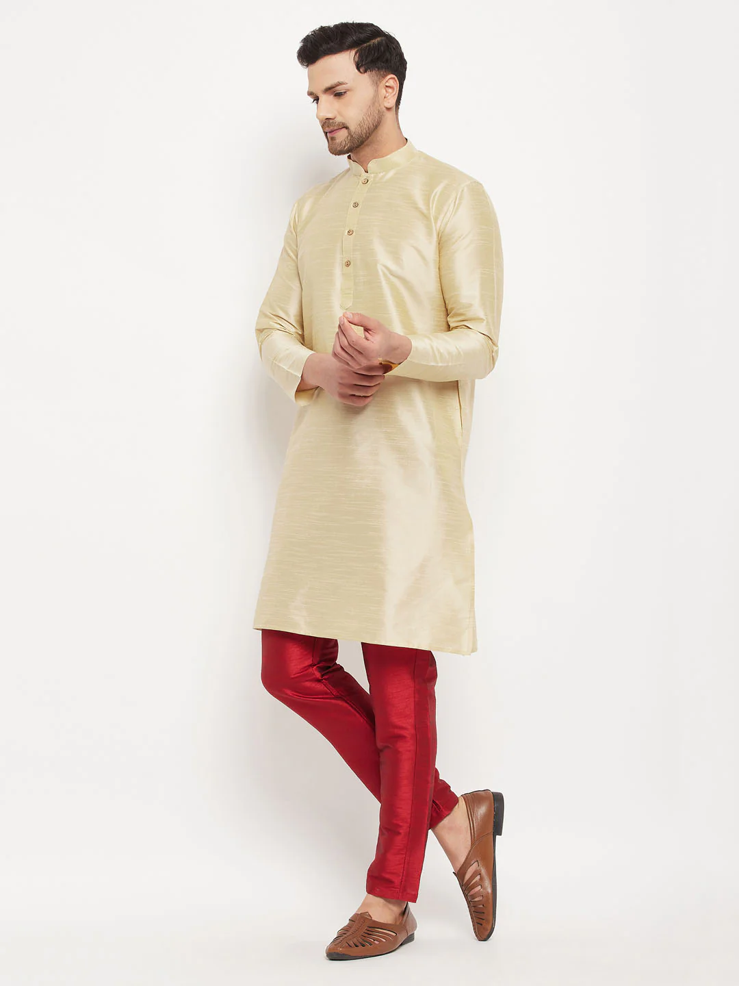 Men's Gold Cotton Silk Blend Kurta - Image 5